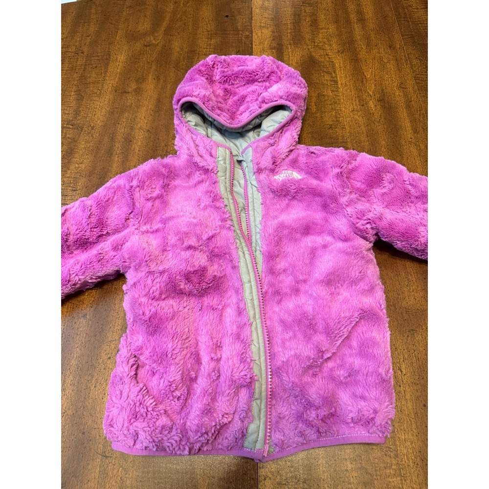 The North Face Reversible Jacket Toddler 4T Gray Purple Fleece Hooded Coat
